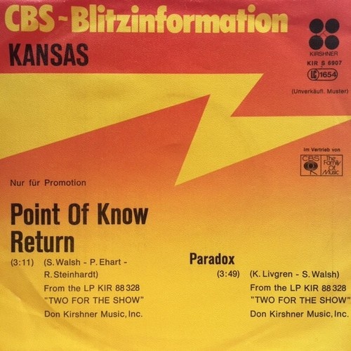 7", Single, Promo Kansas (2) - Point Of Know Return / Paradox