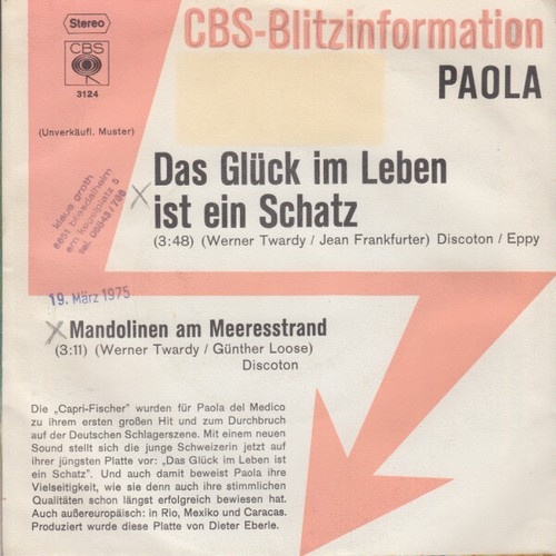 7", Single, Promo Paola (2) - Das Glück Im Leben Ist Ein Schatz
