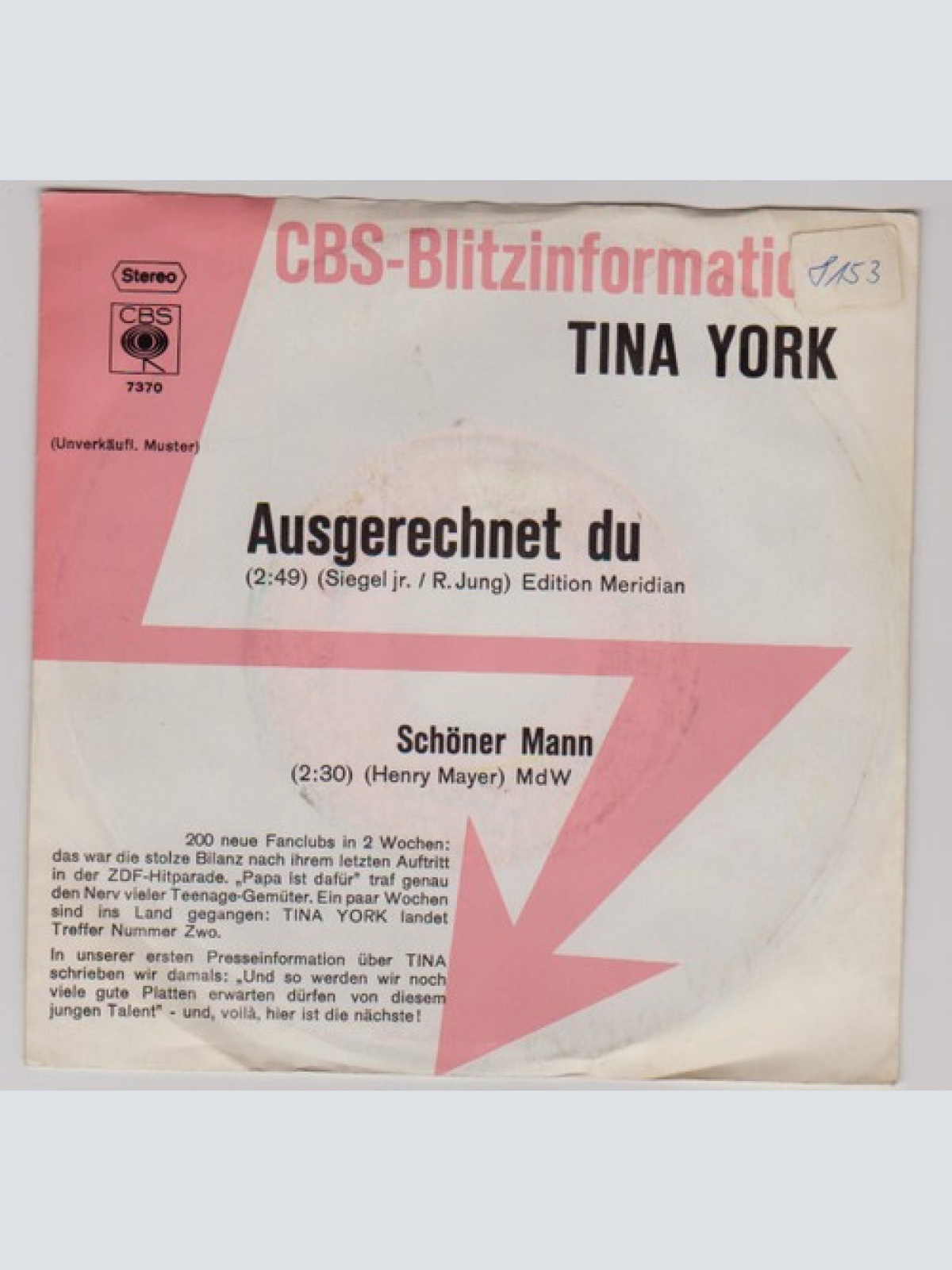 7", Single, Promo Tina York - Ausgerechnet Du / Schöner Mann