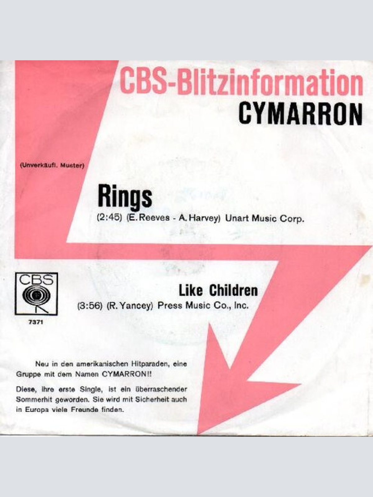 7", Single, Promo Cymarron - Rings / Like Children