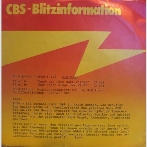 7", Single, Promo Adam & Eve (6) - Auch Ein Herz Kann Weinen