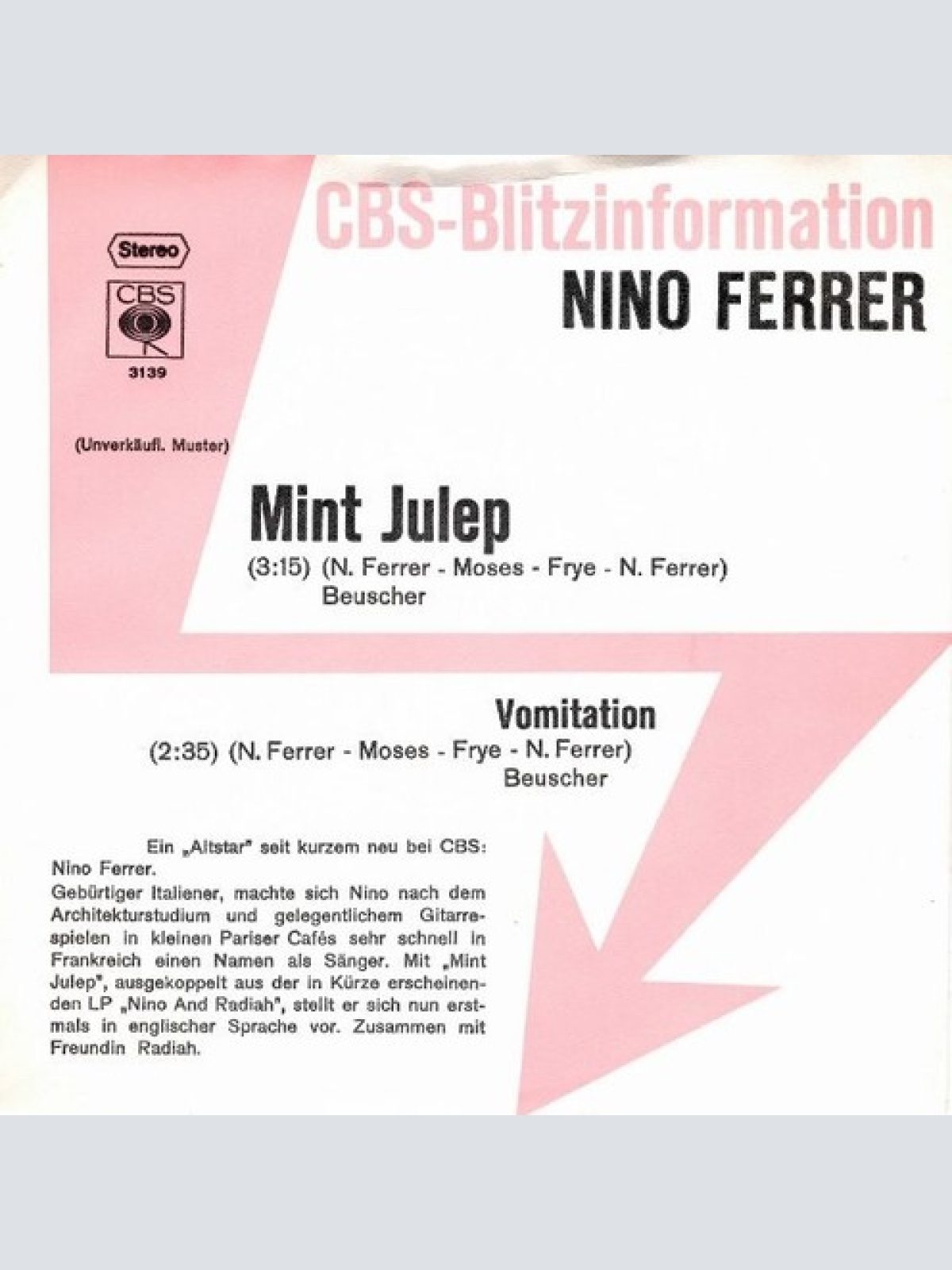7", Single, Promo Nino Ferrer - Mint Julep / Vomitation