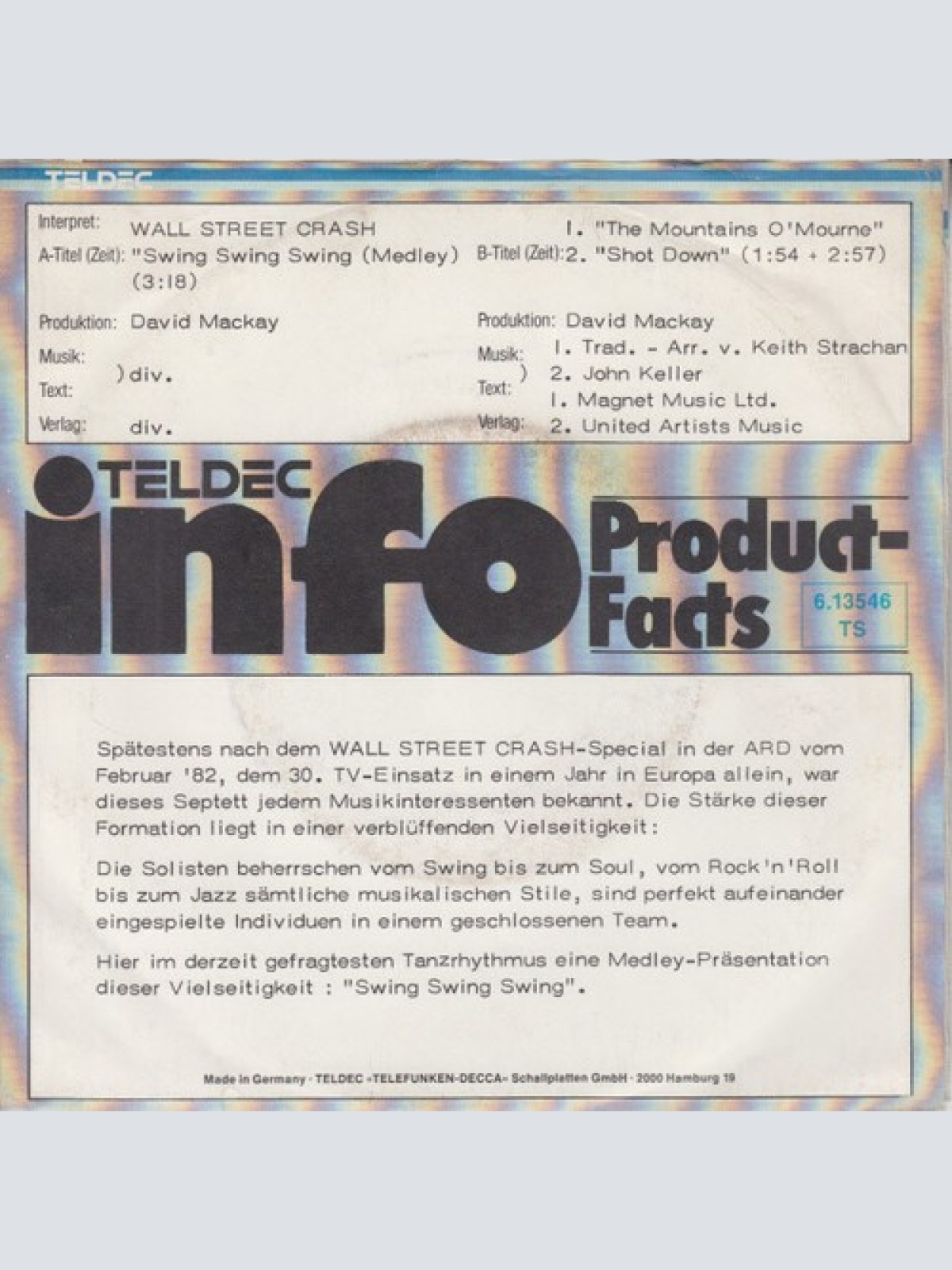 7", Single, Promo Wall Street Crash - Swing, Swing, Swing