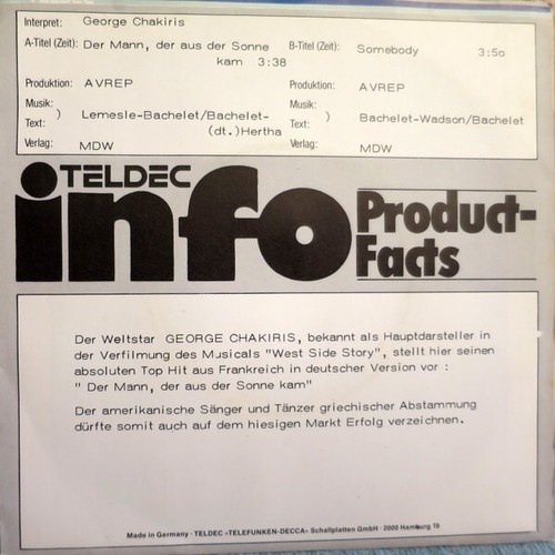 7", Single, Promo George Chakiris - Der Mann, Der Aus Der Sonne Kam / Somebody