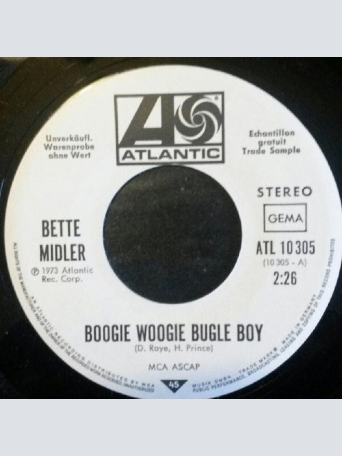 7", Single, Promo Bette Midler - Boogie Woogie Bugle Boy