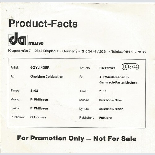 7", Single, Promo 6-Zylinder - One More Celebration