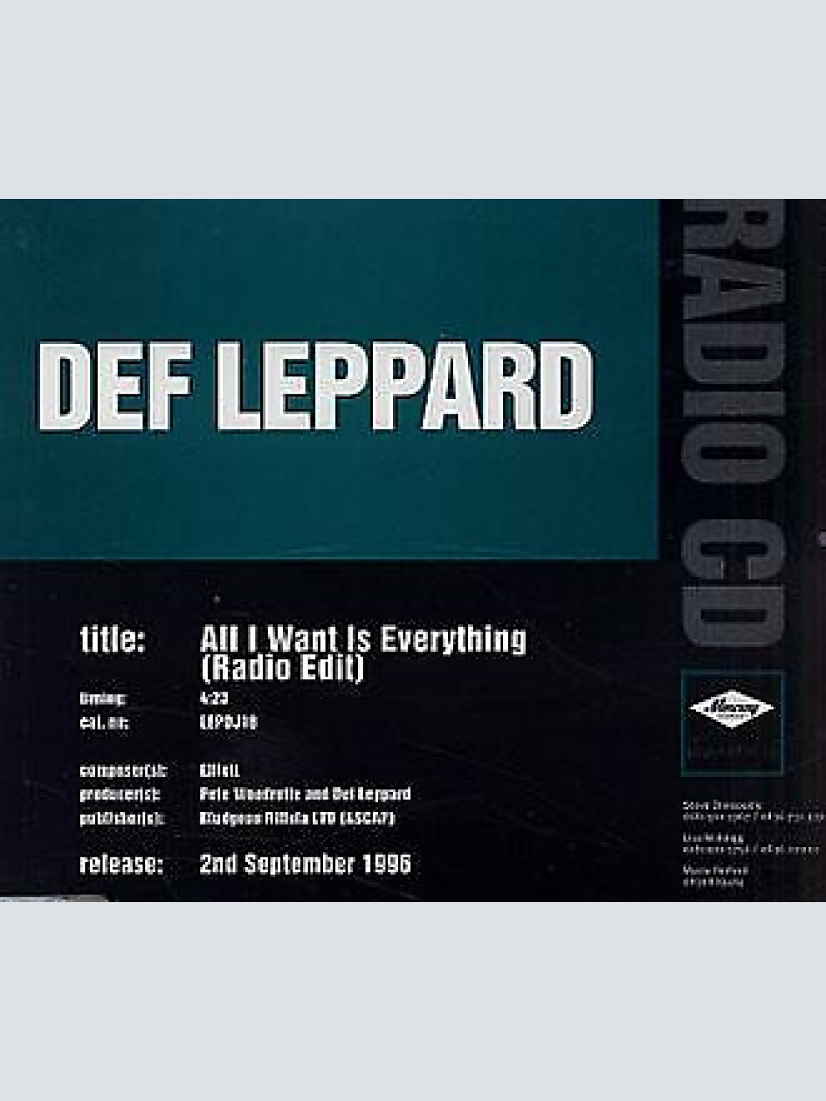 CD, Single, Promo Def Leppard - All I Want Is Everything