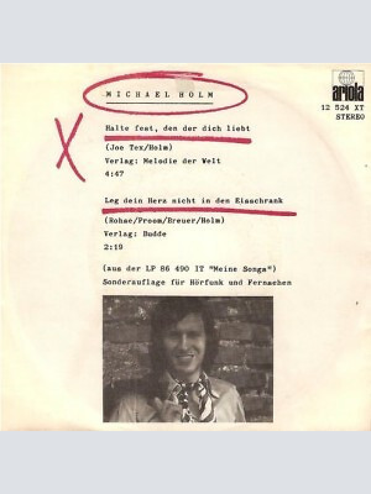 7" Michael Holm - Halte Fest, Den Der Dich Liebt / Leg' Dein Herz Nicht In De...