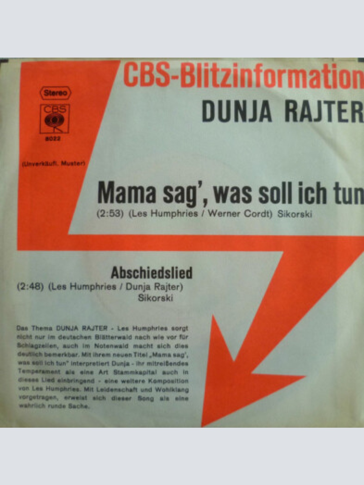 7", Single, Promo Dunja Rajter - Mama Sag', Was Soll Ich Tun