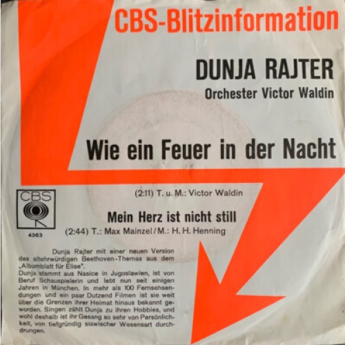 7", Single, Promo Dunja Rajter - Wie Ein Feuer In Der Nacht