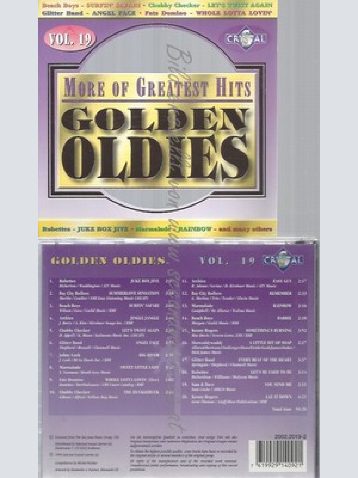 CD--GOLDEN OLDIES 19 -- RUBETTES, BAY CITY ROLLERS, BEACH BOYS, ARCHIES..