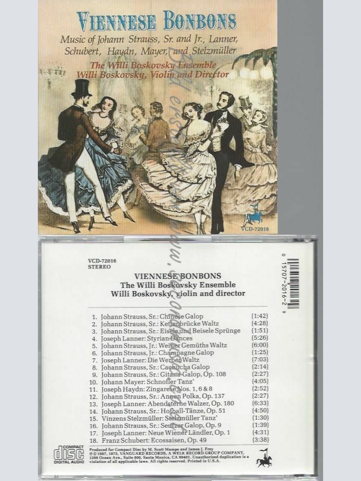 CD--WILLI BOSKOVSKY ENSEMBLE, JOHANN STRAUSS, SR., --VIENNESE BONBONS