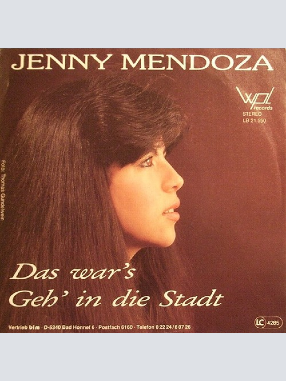 7", Single Jenny Mendoza - Das War's
