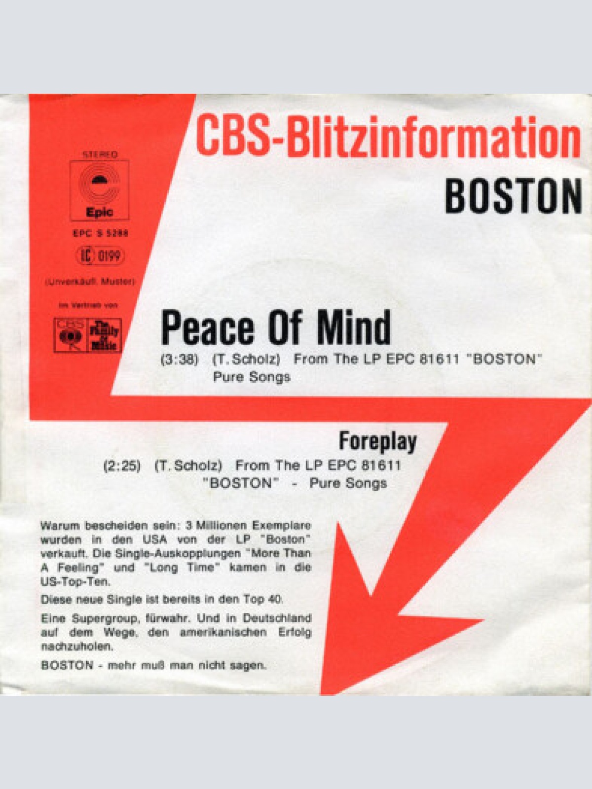 7", Single, Promo Boston - Peace Of Mind