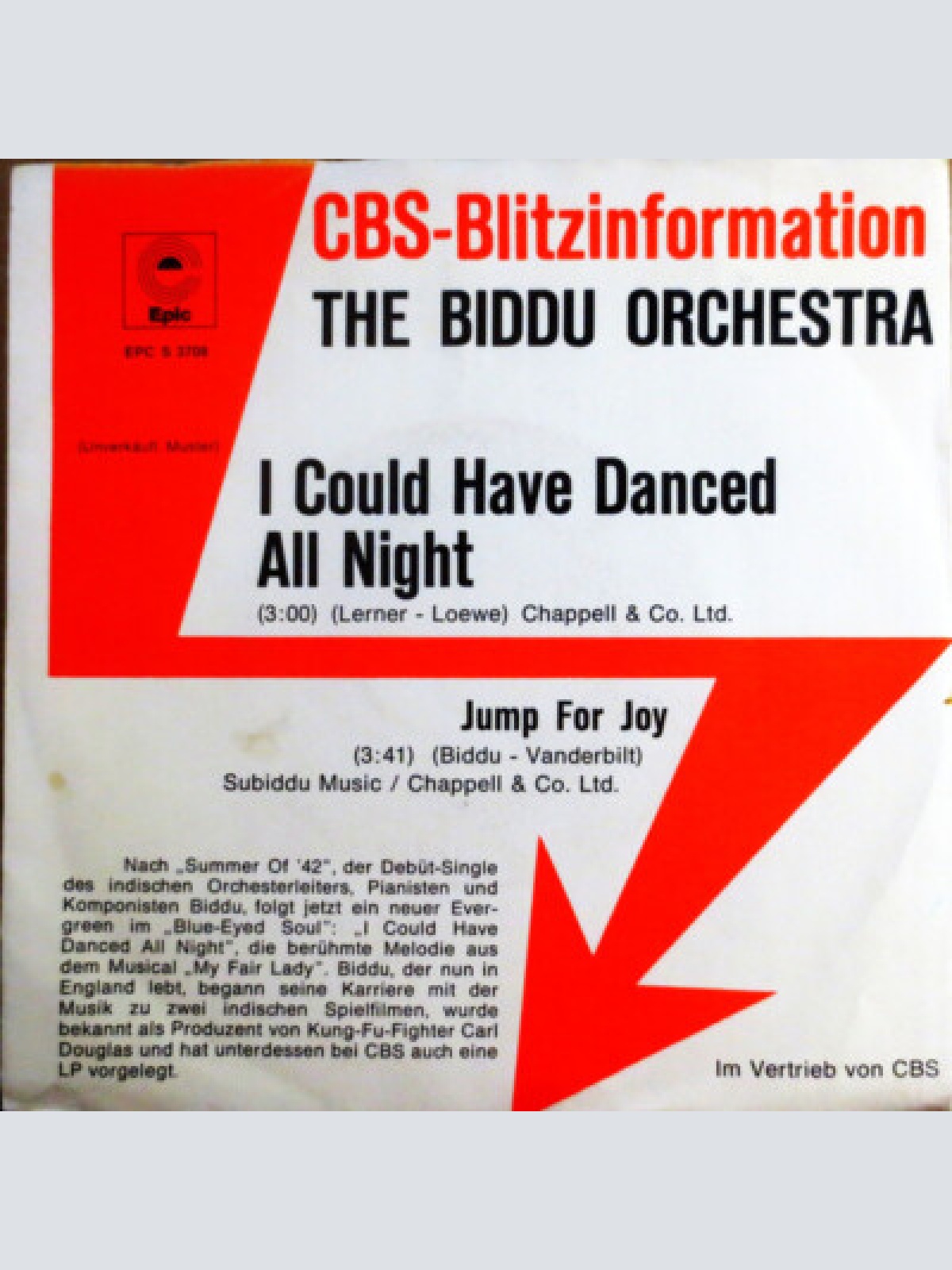 7", Single, Promo The Biddu Orchestra* - I Could Have Danced All Night / Jump...