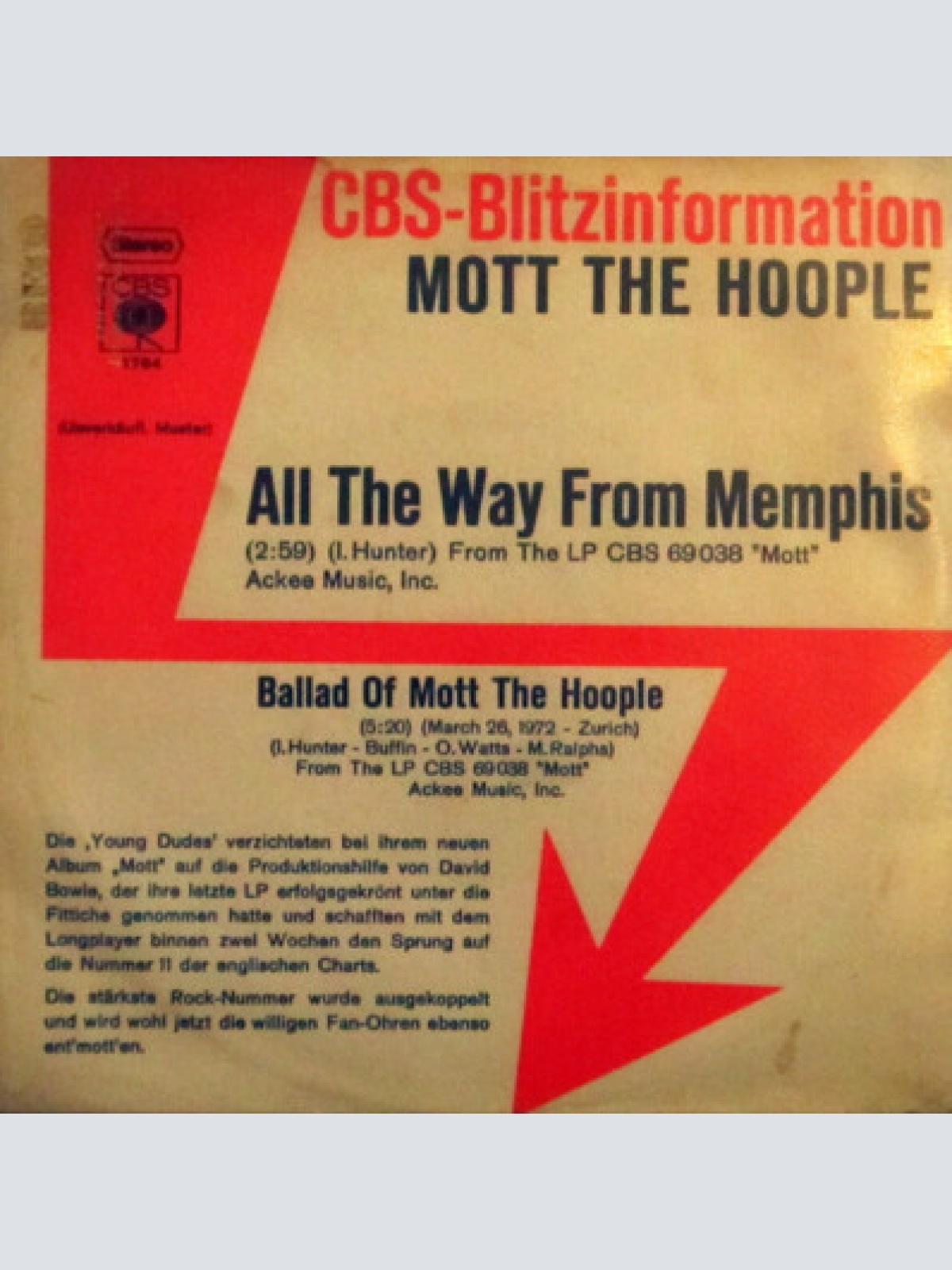 7", Single, Promo Mott The Hoople - All The Way From Memphis
