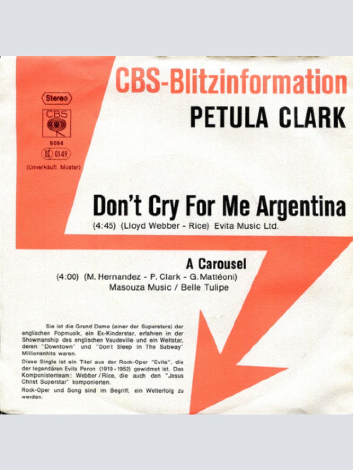 7", Single, Promo Petula Clark - Don't Cry For Me Argentina