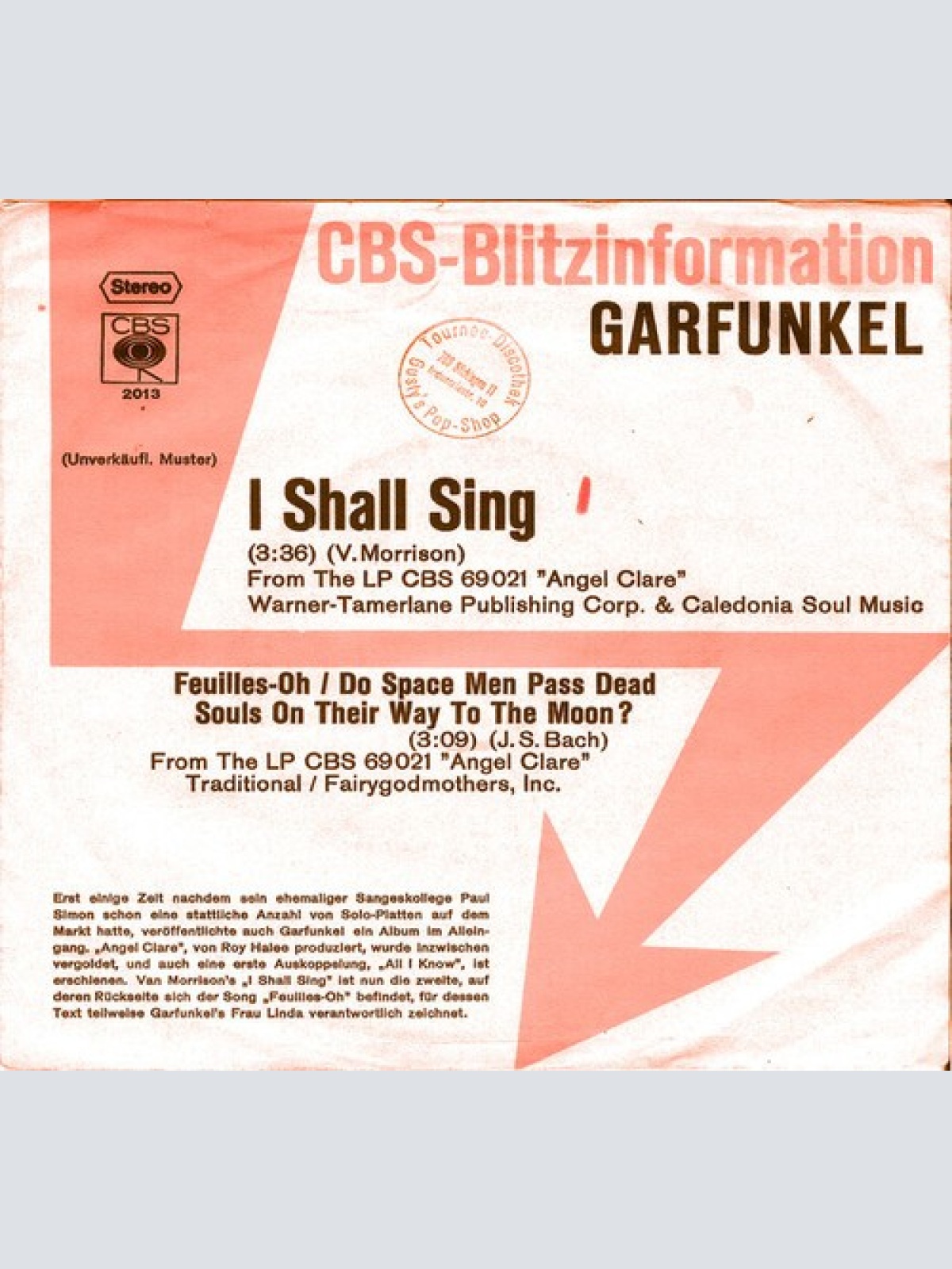 7", Single, Promo Garfunkel* - I Shall Sing