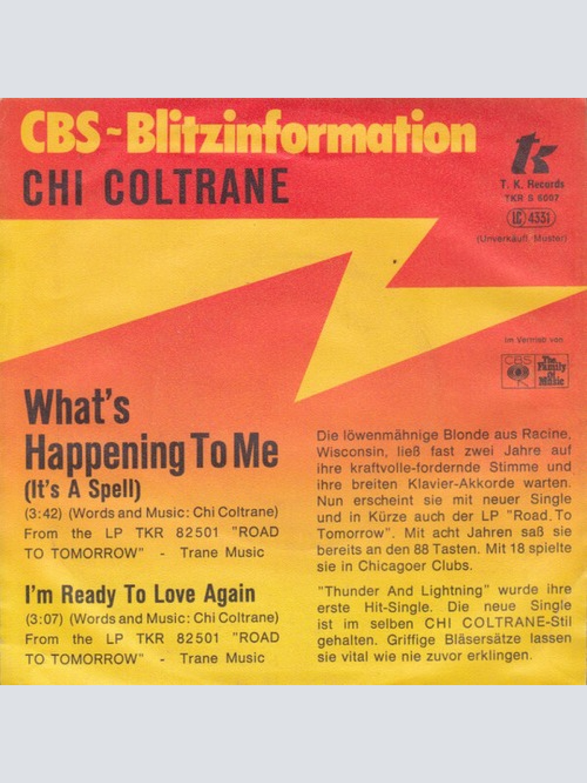 7", Single, Promo Chi Coltrane - What's Happening To Me (It's A Spell)