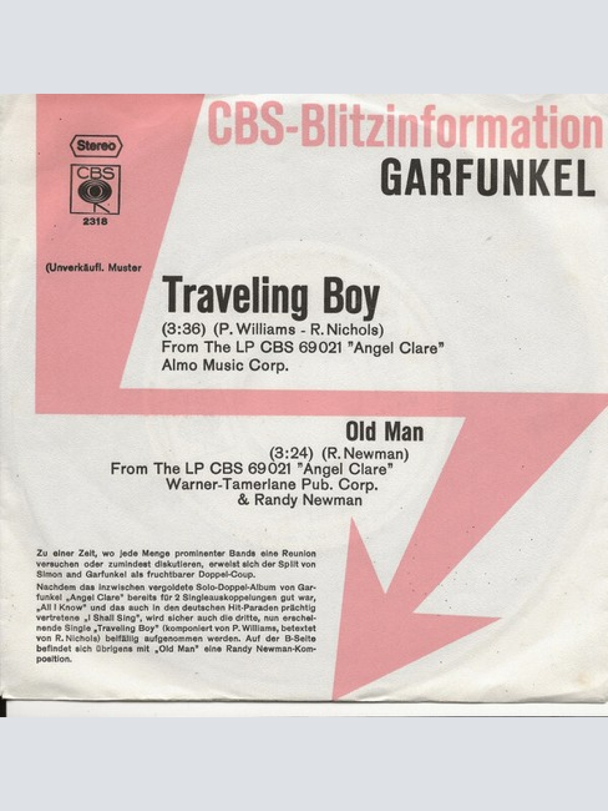7", Single, Promo Art Garfunkel - Traveling Boy