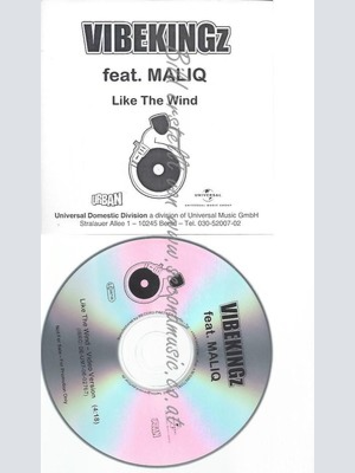 PROMO CD--VIBEKINGZ FEAT MALIQ --LIKE THE WIND 1TR