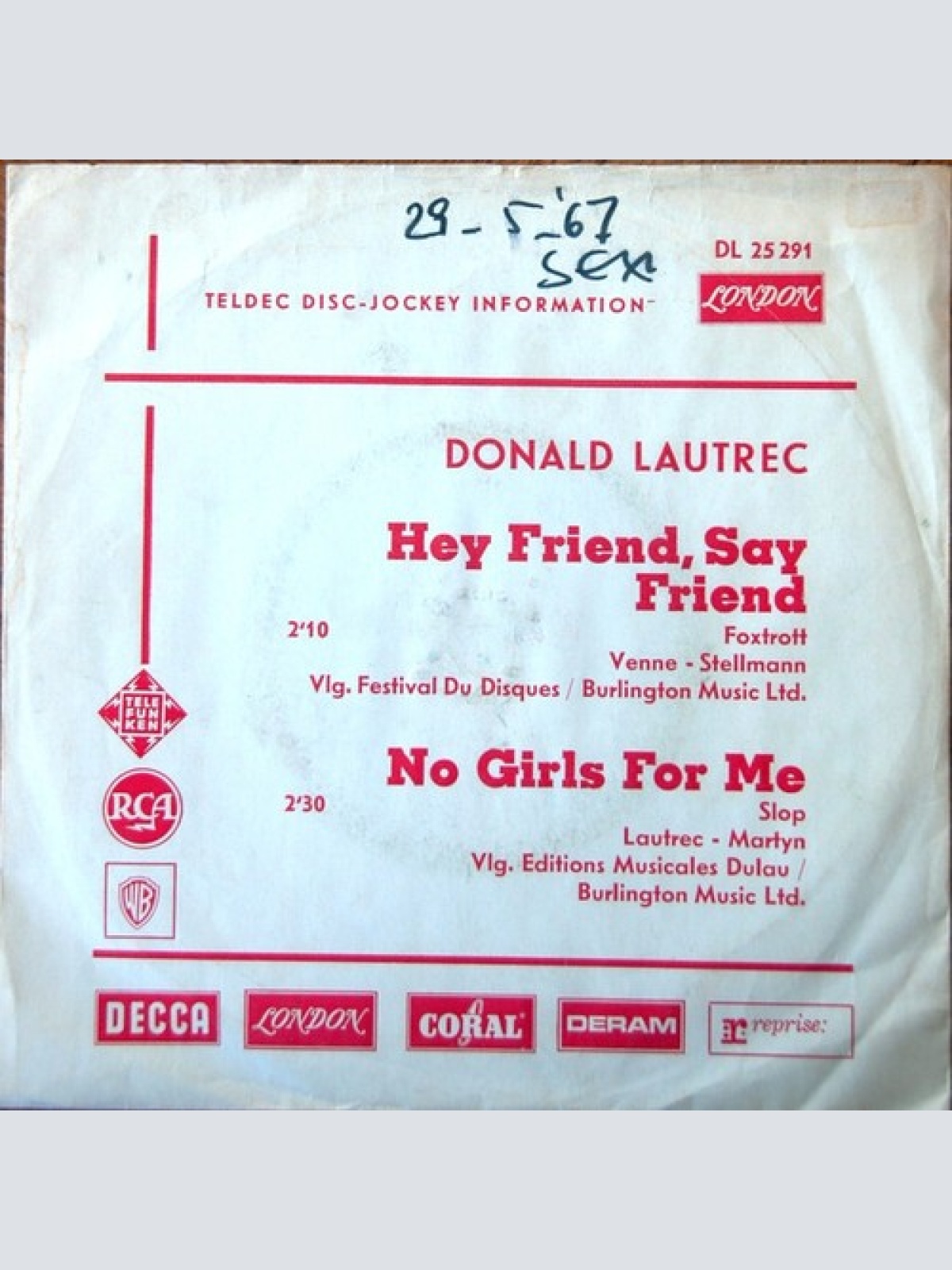 7", Single, Mono, Promo Donald Lautrec - Hey Friends, Say Friends / No Girls ...