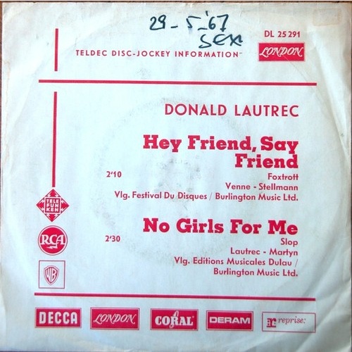 7", Single, Mono, Promo Donald Lautrec - Hey Friends, Say Friends / No Girls ...