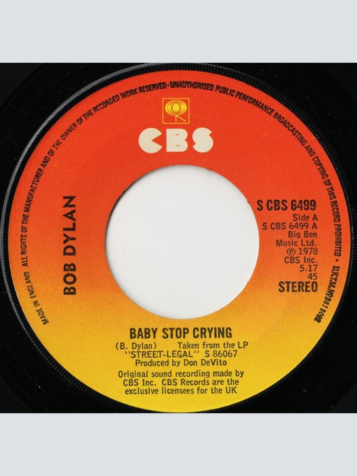 7", Single, Lar Bob Dylan - Baby Stop Crying