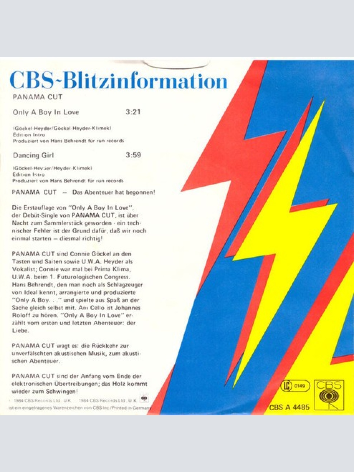 7", Single, Promo Panama Cut - Only A Boy In Love