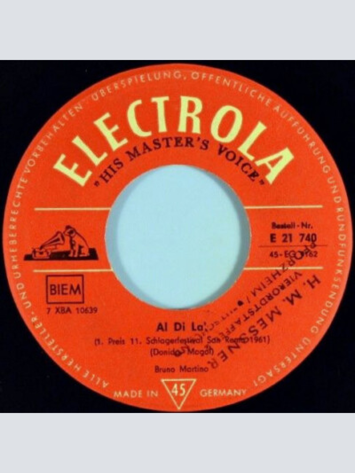 7", Single Tony Renis / Bruno Martino - Io Amo, Tu Ami / Al Di La'