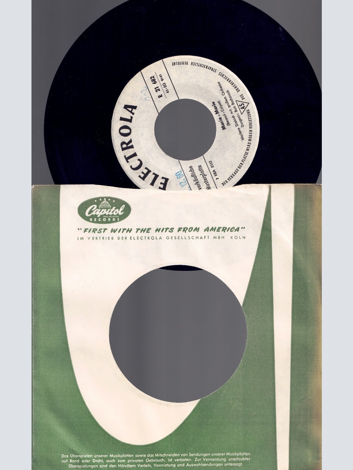 7" Marlene Dietrich – Marie-Marie / Wenn Ich Mir Was Wünschen Dürfte Promo