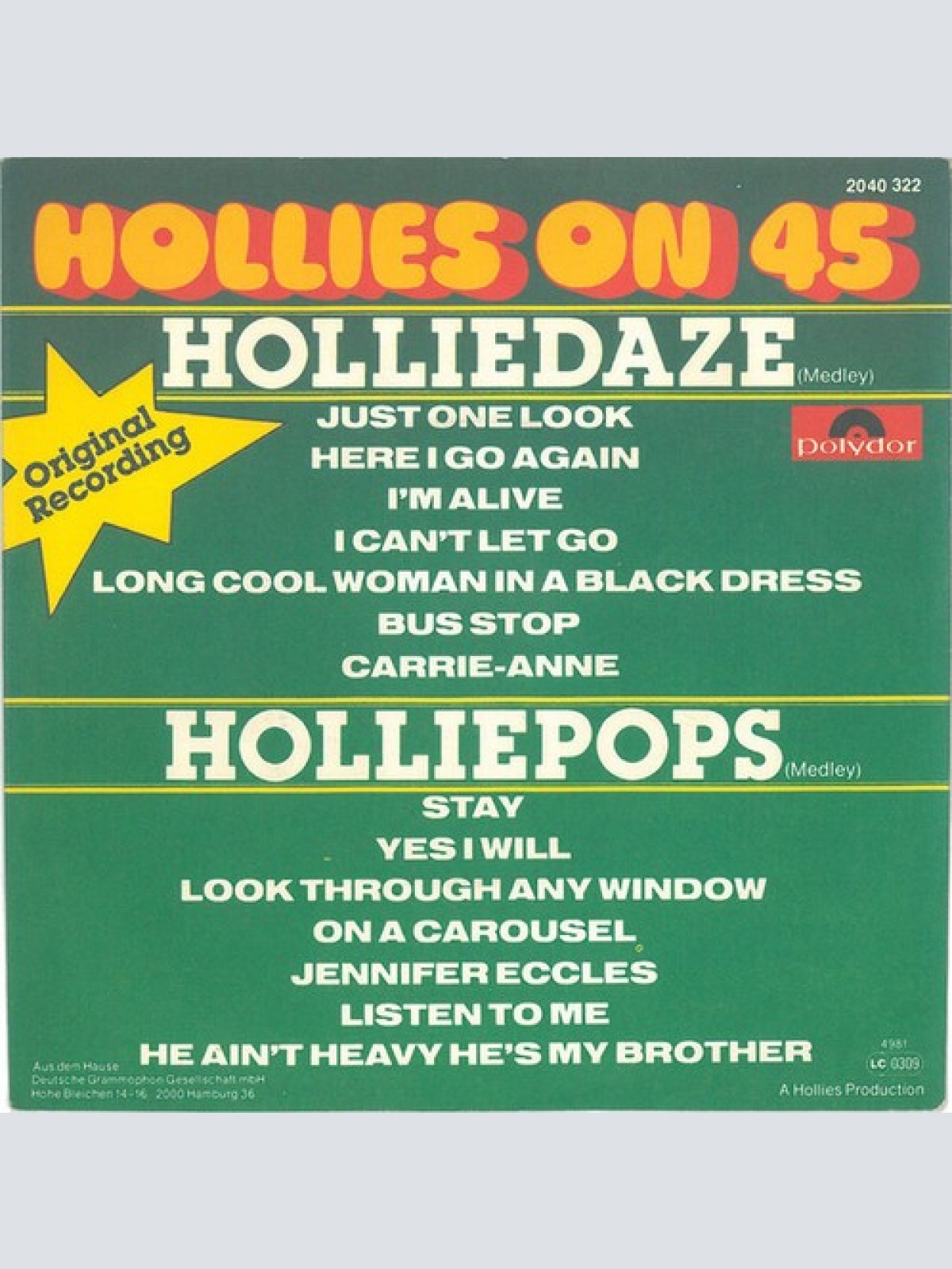 7", Mixed Hollies* - Hollies On 45