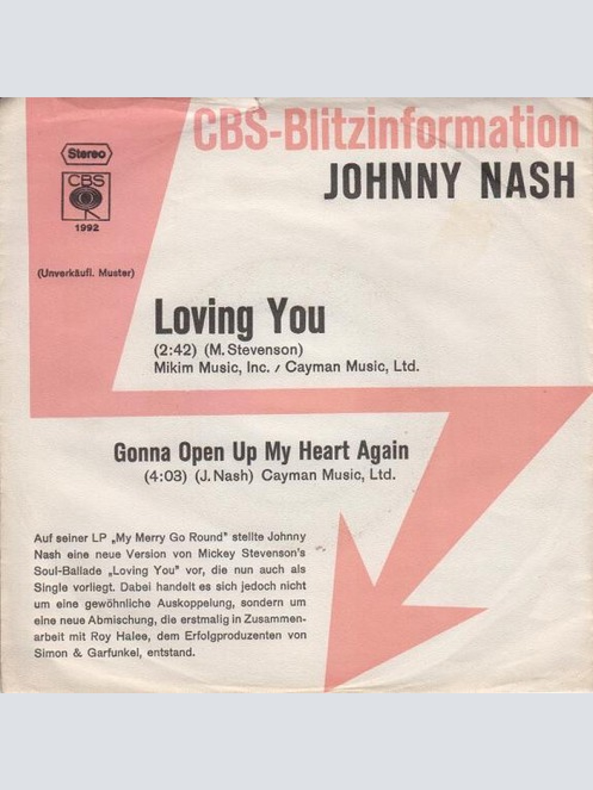 7", Single, Promo Johnny Nash - Loving You