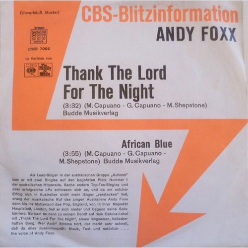 7", Single, Promo Andy Foxx - Thank The Lord For The Night