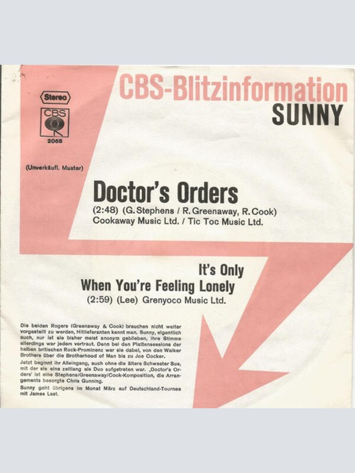 7", Single, Promo Sunny* - Doctor's Orders