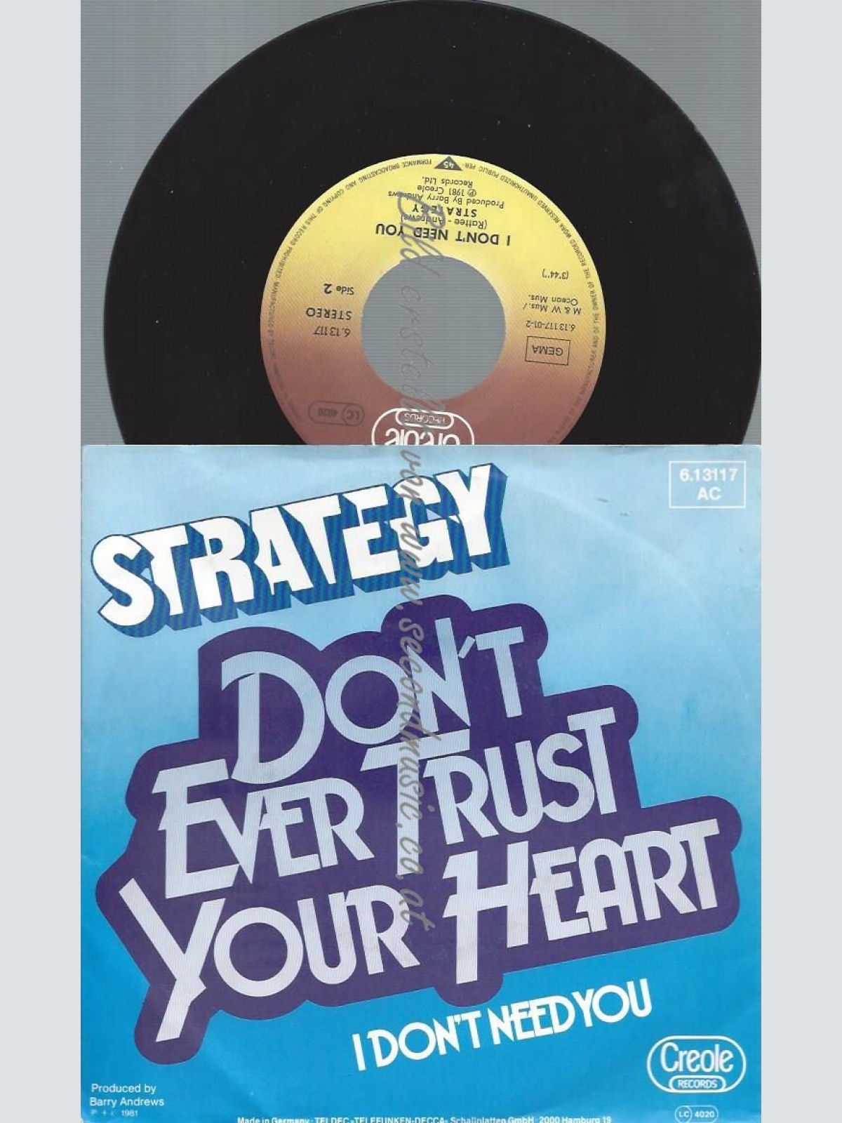 7"    Strategy – Don't Ever Trust Your Heart  // PROMO BACKCOVER