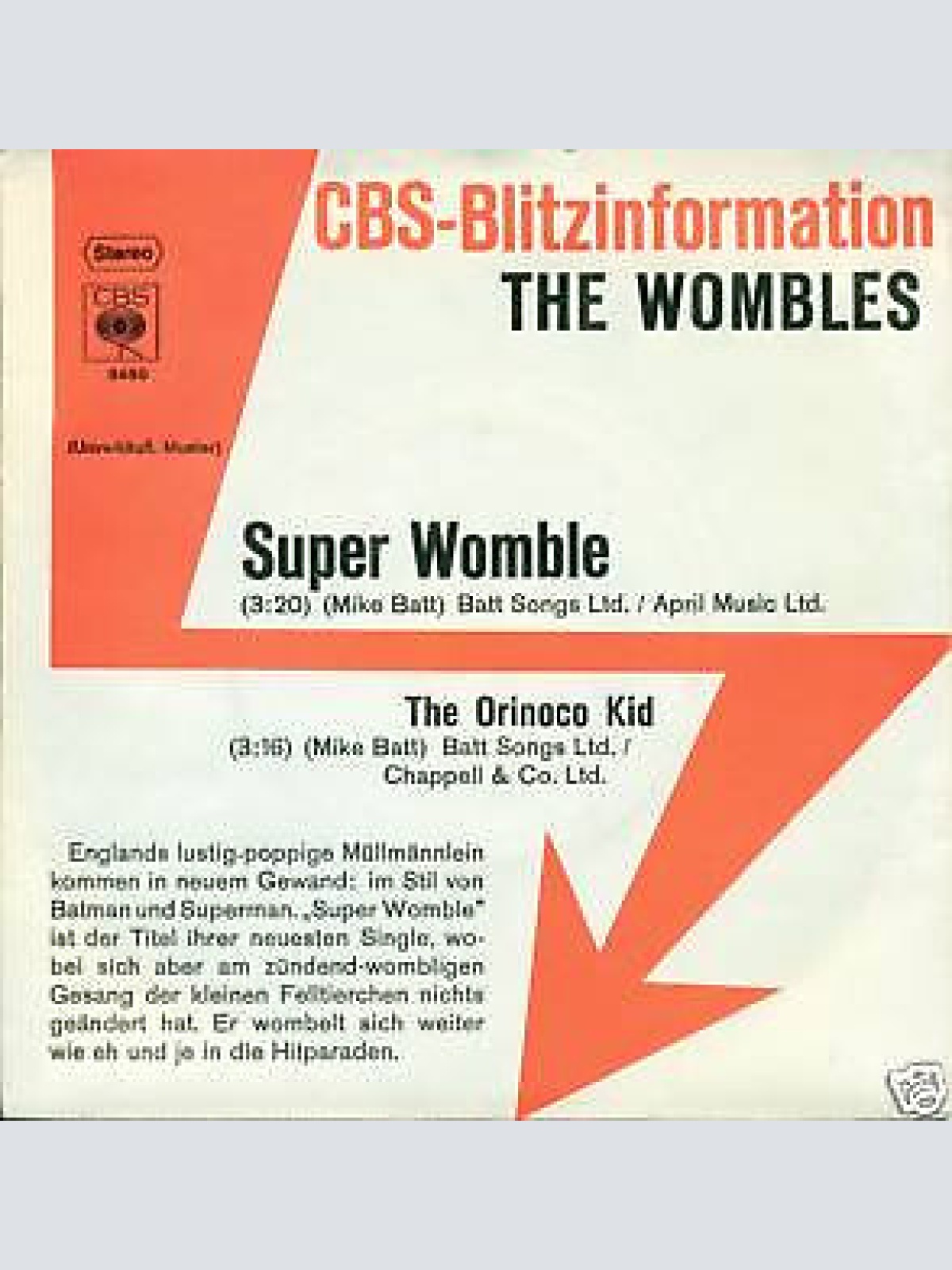 7", Single, Promo The Wombles - Super Womble