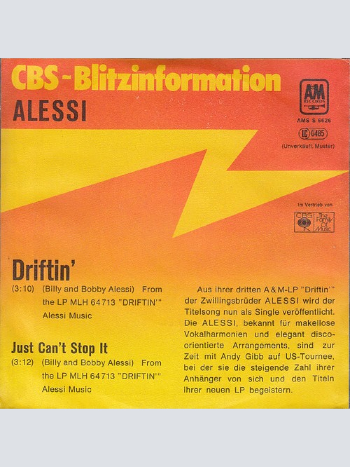 7", Single, Promo Alessi - Driftin'