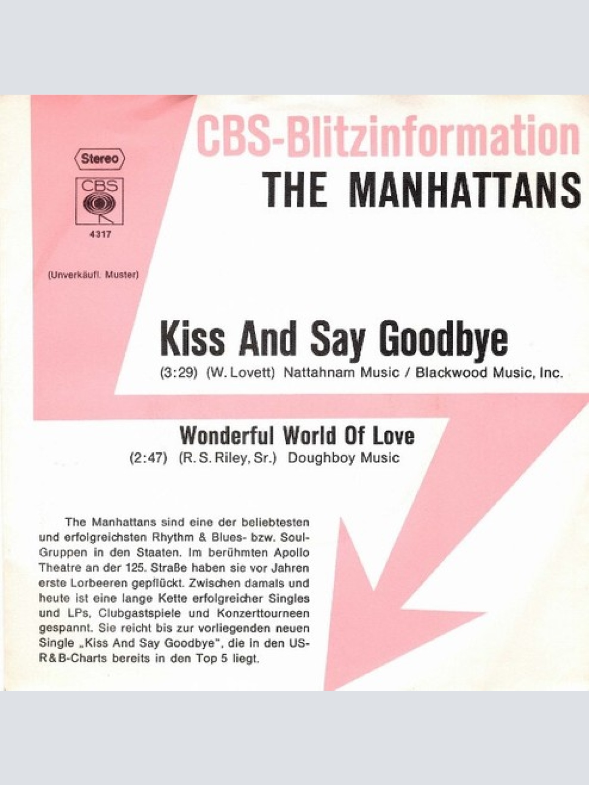7", Single, Promo Manhattans - Kiss And Say Goodbye