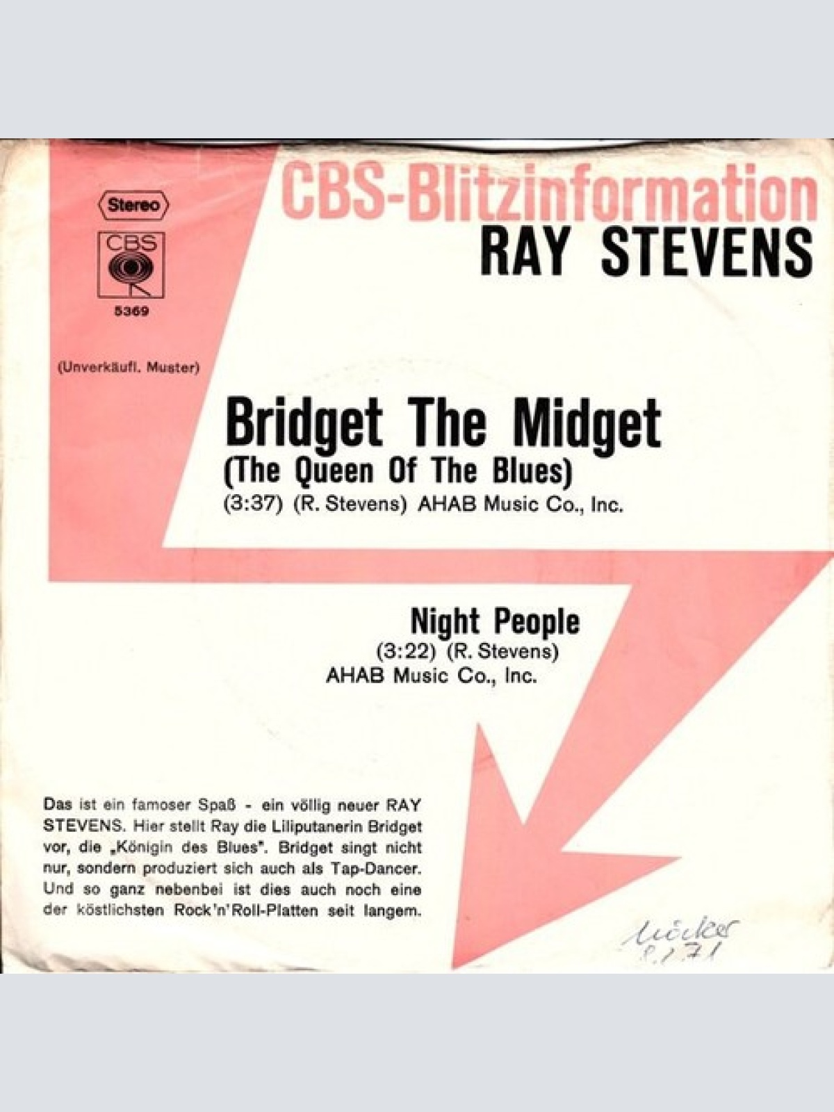 7", Single, Promo Ray Stevens - Bridget The Midget (The Queen Of The Blues)