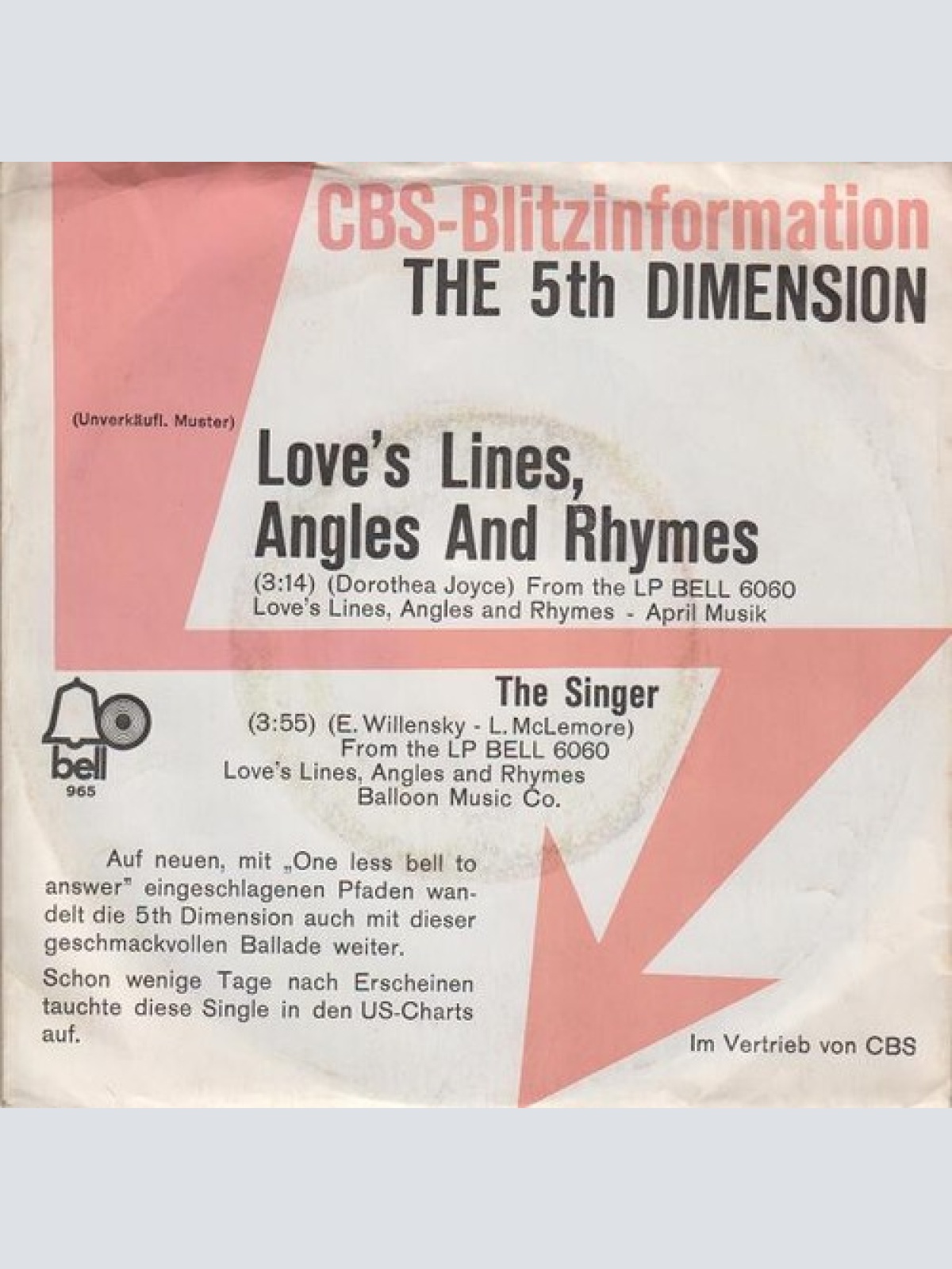7", Single, Promo The 5th Dimension* - Love's Lines, Angles And Rhymes