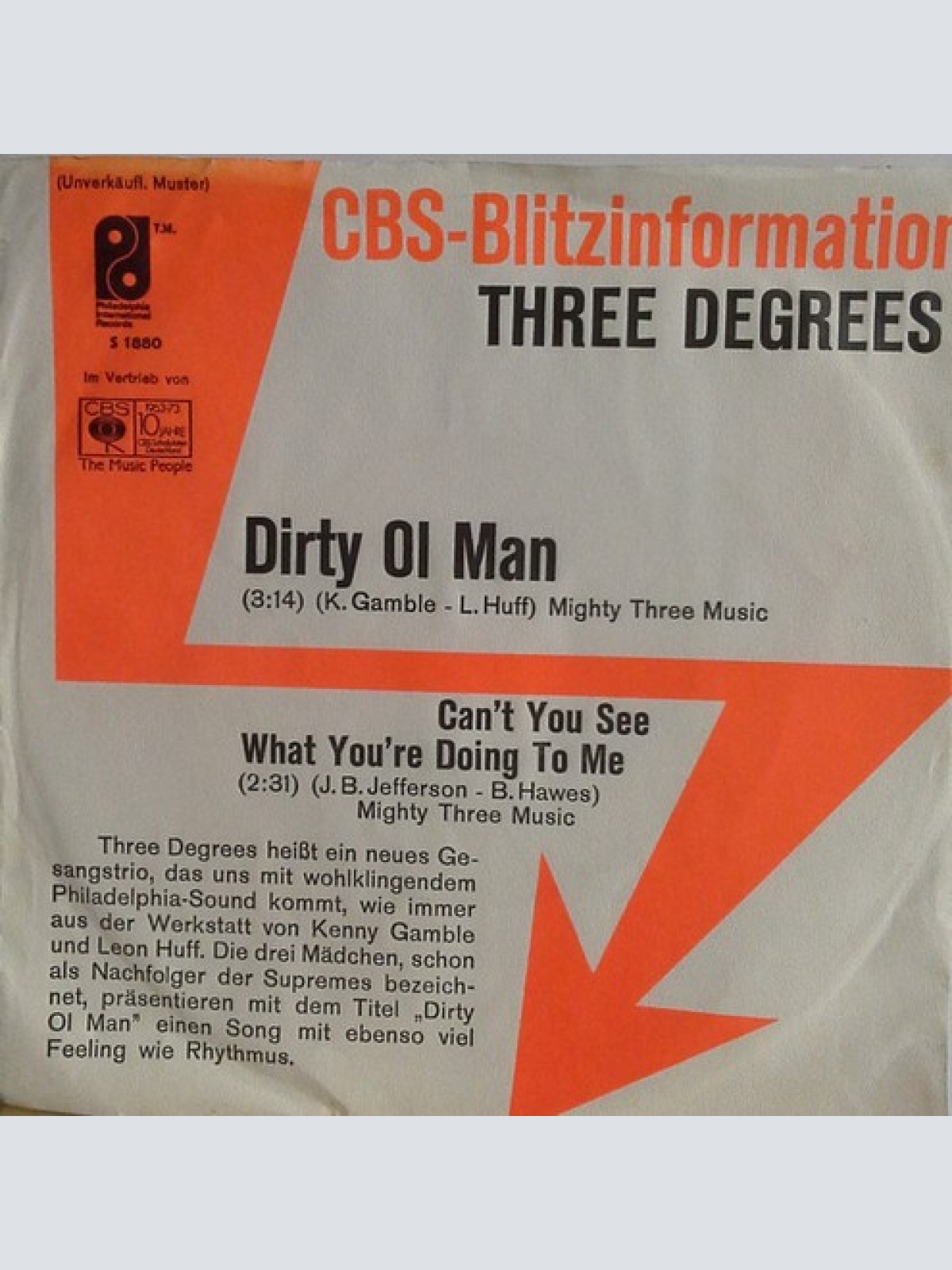 7", Single, Promo Three Degrees* - Dirty Ol' Man