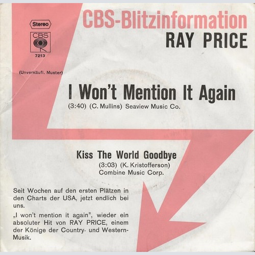 7", Promo Ray Price - I Won't Mention It Again