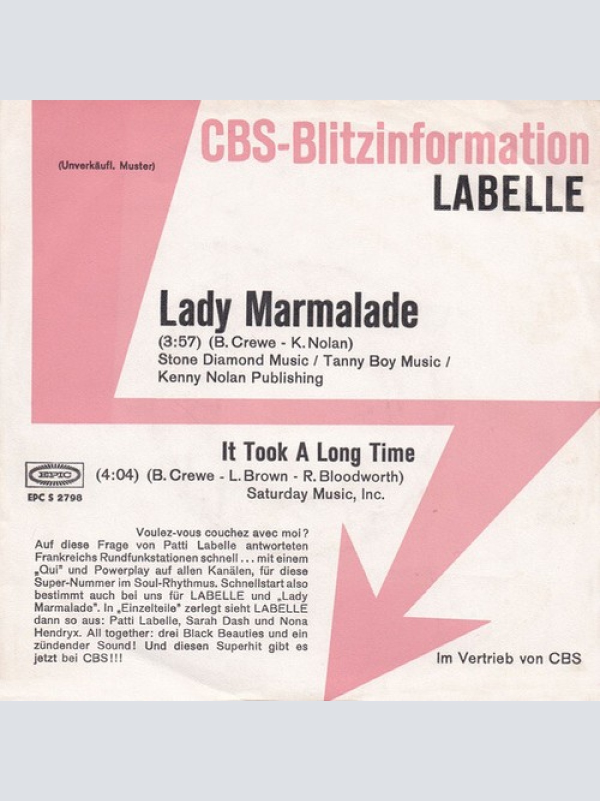 7", Single, Promo LaBelle - Lady Marmalade