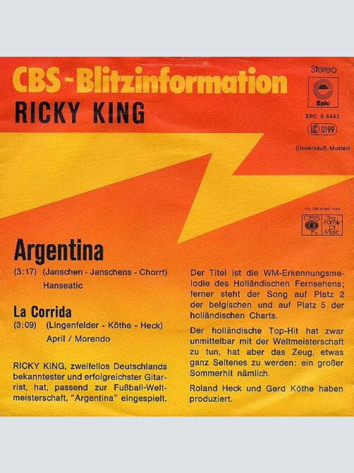 7", Single, Promo Ricky King - Argentina