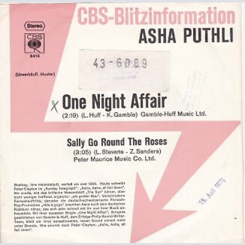 7", Single, Promo Asha Puthli - One Night Affair