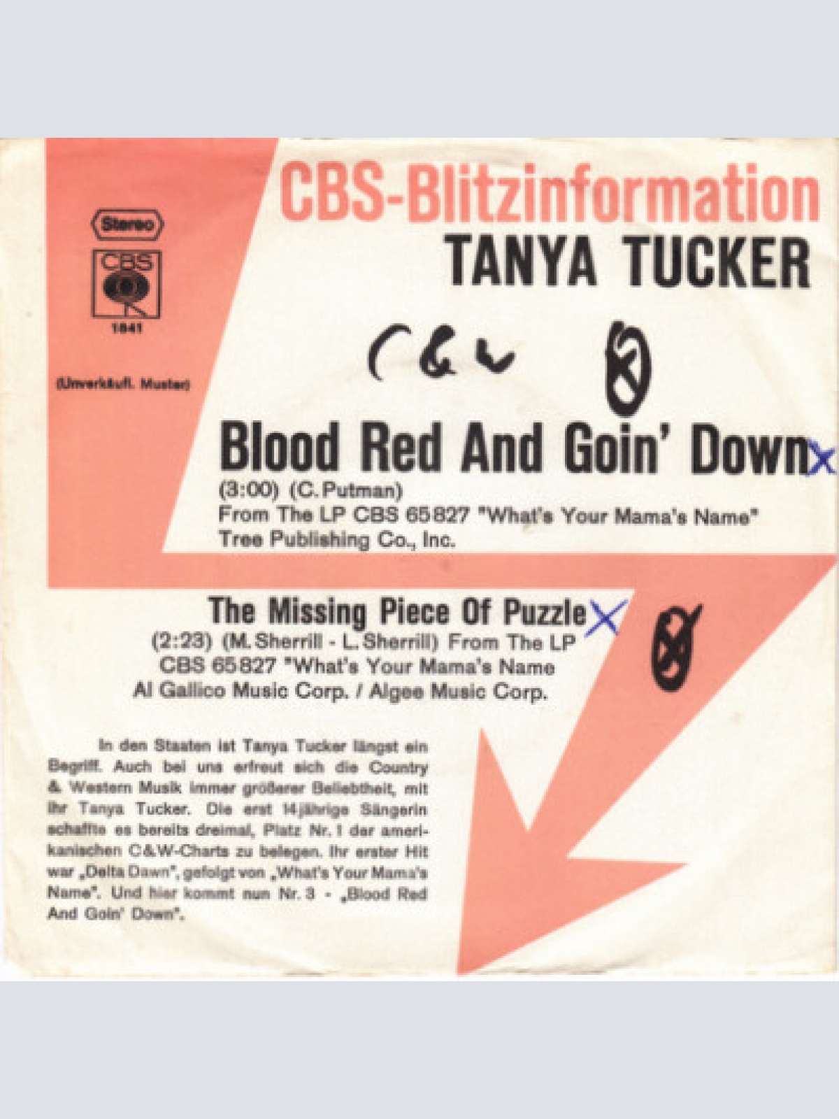 7", Single, Promo Tanya Tucker - Blood Red And Goin' Down