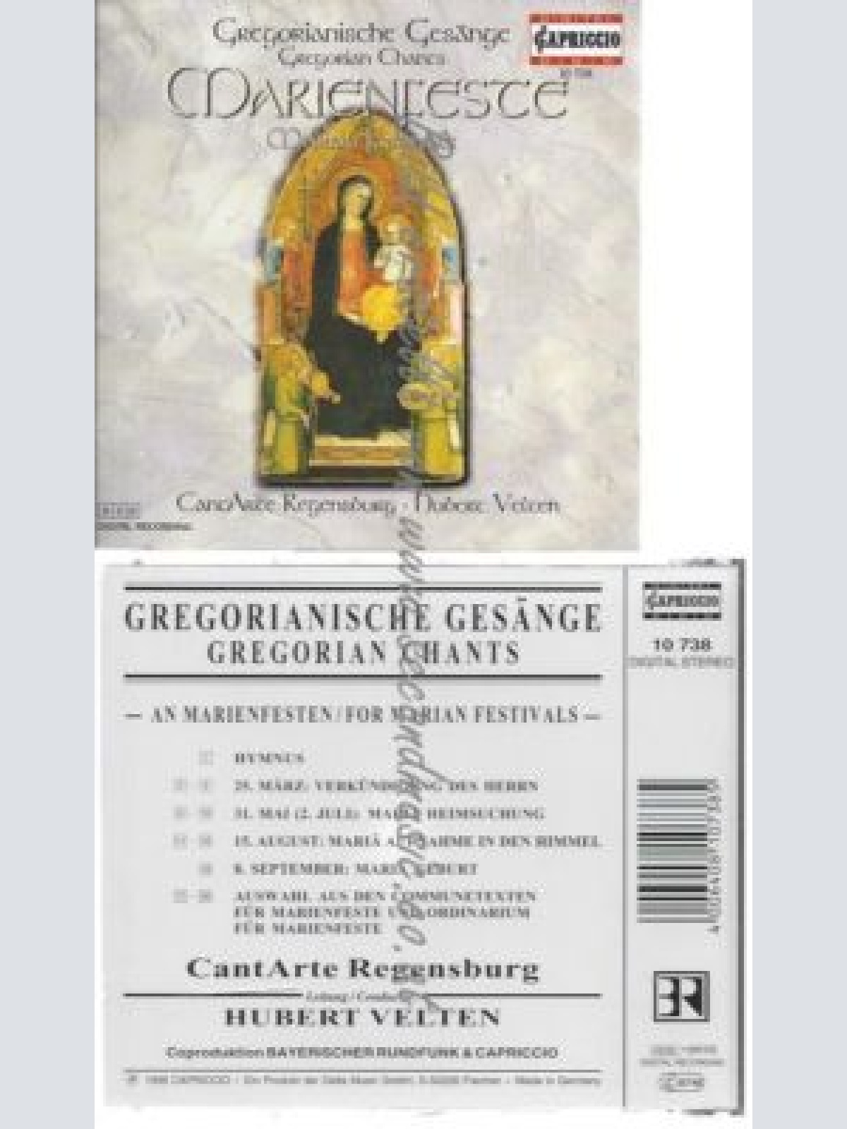 CD--HUBERT VELTEN--    GREGORIAN CHANTS FOR MARIAN FESTIVALS