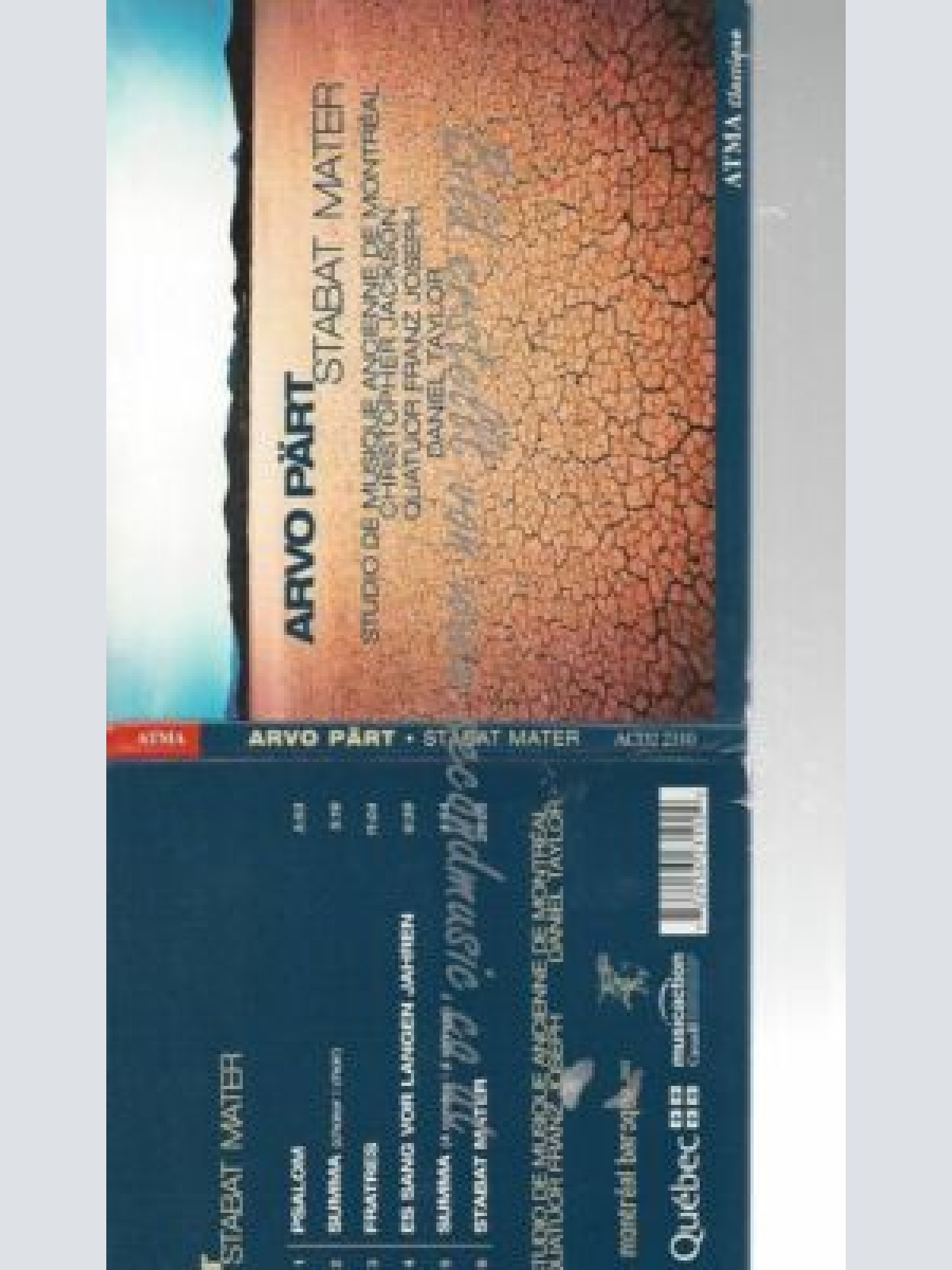 CD--TAYLORSTUDIO DE MUSIQUE ANCIENNE DE MONTREAL   --PÄRT STABAT MATER