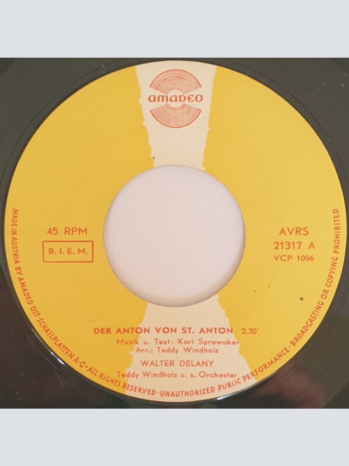 7", Single Walter Delany - Der Anton Von St. Anton